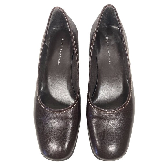 Womens Hush Puppies Dark Brown Leather Slip On Loafers Size 7 M EUC - Picture 1 of 5